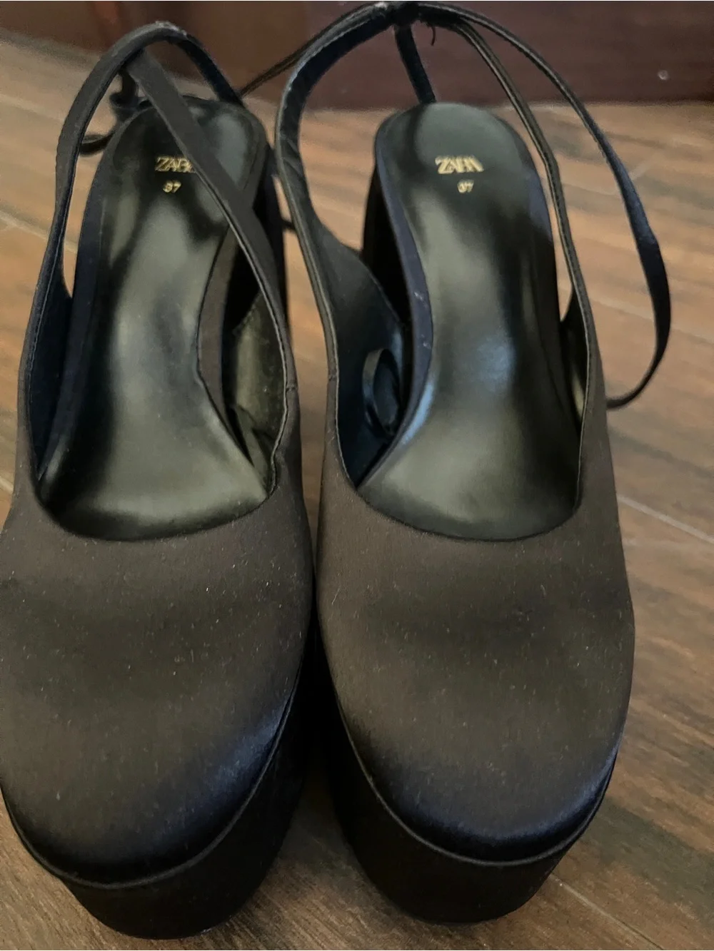 Zara Black Platform Slingback Heels